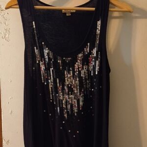 Emerald Black Tank Top with Silver and Red Sequins
